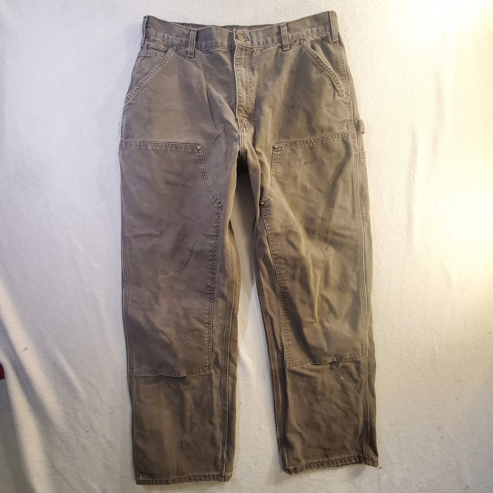 Carhartt Jeans Men 34x30 Dark Brown Double Knee Carpenter Workwear B136-DKB